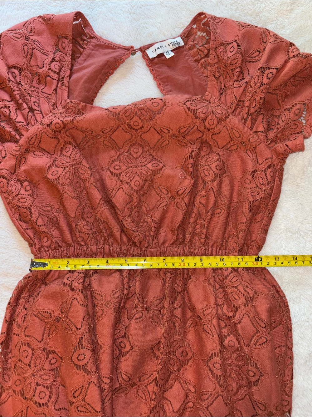Pamela Love Terracotta Lace Eyelet Square Neck Midi Dress - Picture 6 of 8